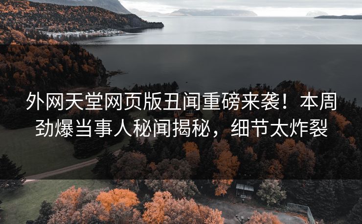 外网天堂网页版丑闻重磅来袭！本周劲爆当事人秘闻揭秘，细节太炸裂