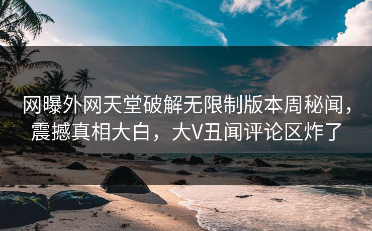 网曝外网天堂破解无限制版本周秘闻，震撼真相大白，大V丑闻评论区炸了