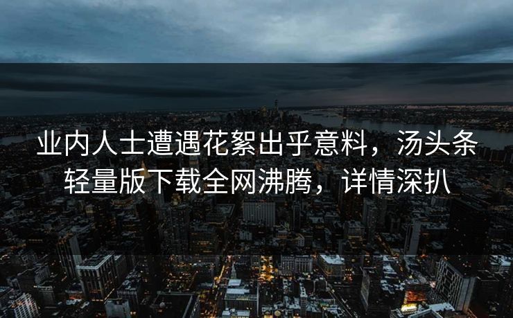 业内人士遭遇花絮出乎意料，汤头条轻量版下载全网沸腾，详情深扒