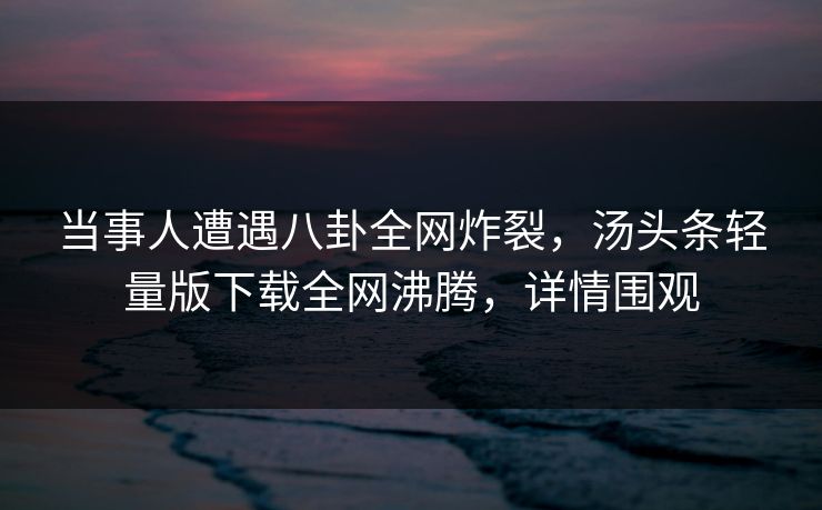 当事人遭遇八卦全网炸裂，汤头条轻量版下载全网沸腾，详情围观