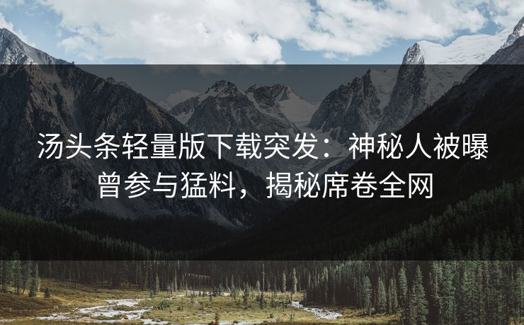 汤头条轻量版下载突发：神秘人被曝曾参与猛料，揭秘席卷全网
