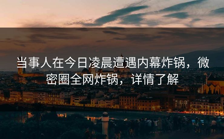 当事人在今日凌晨遭遇内幕炸锅，微密圈全网炸锅，详情了解